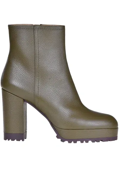 Roberto Festa Grainy Leather Ankle Boots In Olive Green