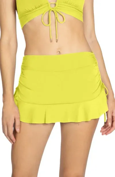 Robin Piccone Aubrey Ruched Cover-up Miniskirt In Honeydrew