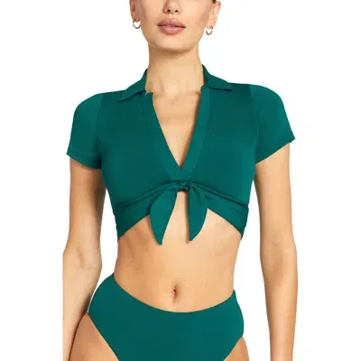 Robin Piccone Ava Knot Front Bikini Top In Malachite