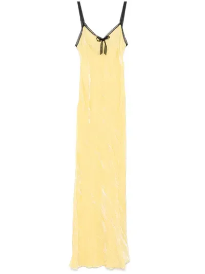 Rochas Crushed Velvet Maxi Dress In Yellow