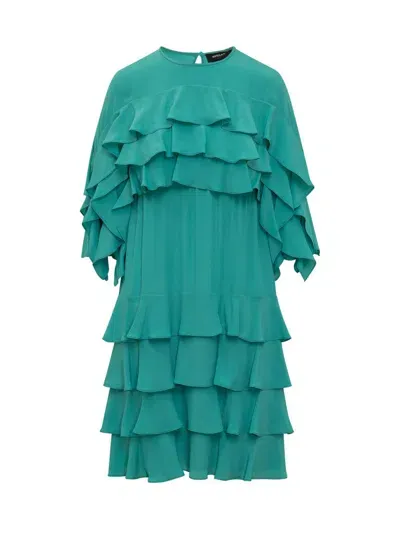 Rochas Ruffled Shift Dress In Green