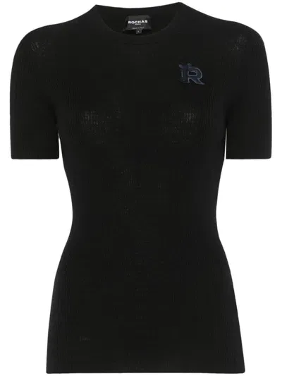 Rochas Short-sleeved Ribbed-knit T-shirt In Black