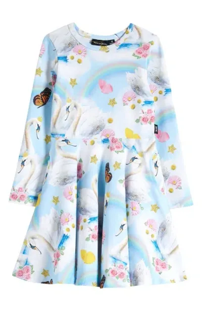 Rock Your Baby Kids' Swan Lake Long Sleeve Skater Dress In Light Blue