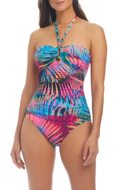 Rod Beattie Bandeau One-piece Swimsuit In Blue Multi