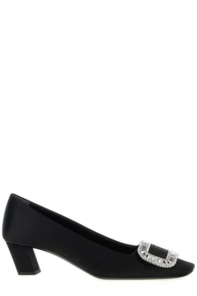 Roger Vivier Belle Vivier Pilgrim Buckle Embellished Pumps In Black