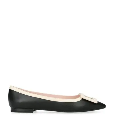 Roger Vivier 10mm Gommettine Leather Ballerina Flats In Black