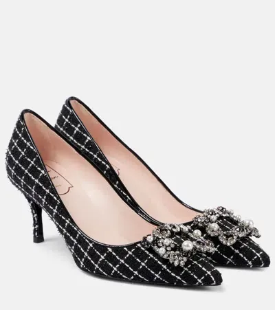 Roger Vivier Flower Strass 65 Leather-trimmed Bouclé Pumps In Black