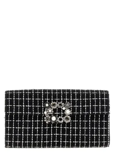 Roger Vivier Flower Strass Clutch In White/black