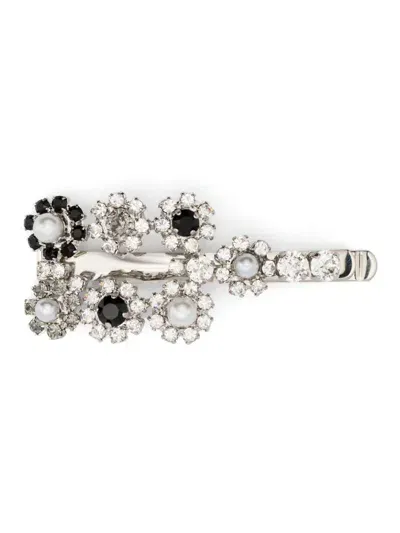 Roger Vivier Flower Strass Hair Clip In Silver