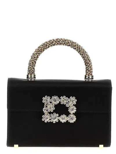 Roger Vivier Flower Strass Jewel Mini Bag In Black