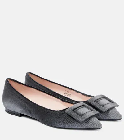 Roger Vivier 5mm Gommettine Denim Ballerina Flats In 黑色