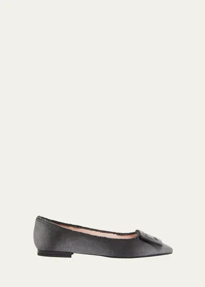 Roger Vivier Grommettine Denim Buckle Ballerina Flats In Nero