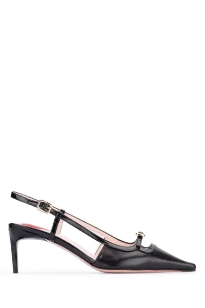 Roger Vivier 55mm Mini Buckle Leather Slingbacks In 黑色