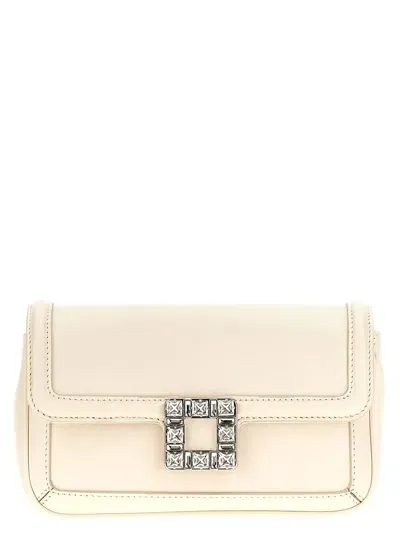 Roger Vivier Studded Chain Strap Clutch Bag In White