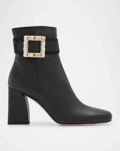 Roger Vivier Leather Buckle Ankle Booties In Nero