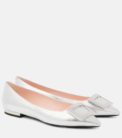 Roger Vivier Metallic Leather Ballet Flats In Argento