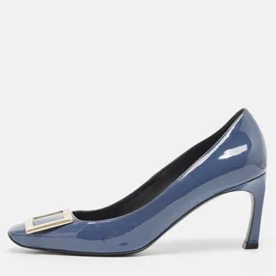 Pre-owned Roger Vivier Navy Blue Patent Trompette Pumps Size 38.5