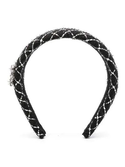 Roger Vivier Rv Flowers Strass Pearl Headband In Black