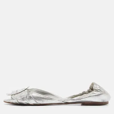 Pre-owned Roger Vivier Silver Leather Open Toe Ballet Flats Size 36