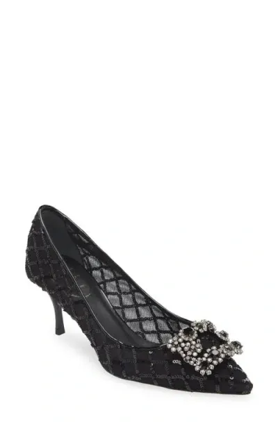 Roger Vivier Strass Flower Pump In Nero