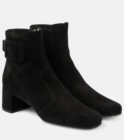 Roger Vivier Suede Très Vivier Polly Ankle Boots 45 In Nero