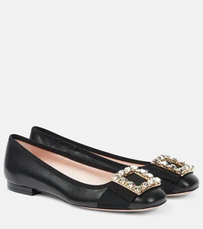 Roger Vivier Tres Vivier Embellished Leather Ballet Flats In Black