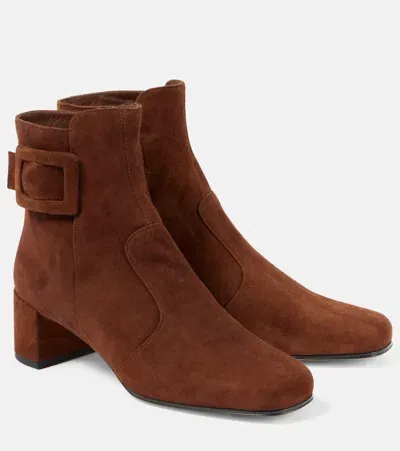 Roger Vivier Tres Vivier Polly Suede Ankle Boots In Brown