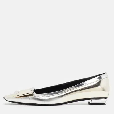 Pre-owned Roger Vivier Two Tone Leather Ballet Flats Size 36 In Silver