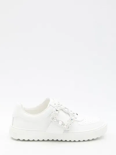 Roger Vivier Very Vivier Leather Crystal-buckle Sneakers In White