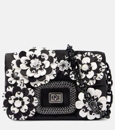 Roger Vivier Viv' Choc Floral-appliqué Satin Crossbody Bag In Black