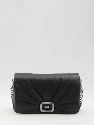 Roger Vivier Viv' Choc Leather Clutch In Black