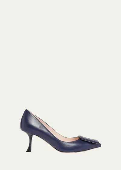 Roger Vivier Viv In The City Leather Buckle Pumps In Blue