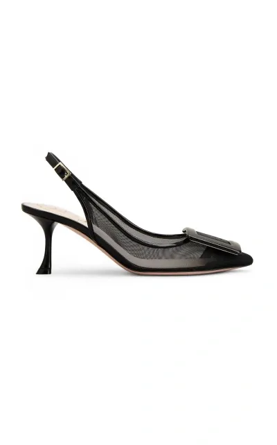 Roger Vivier Viv In The City Mesh Slingback Pumps In Black