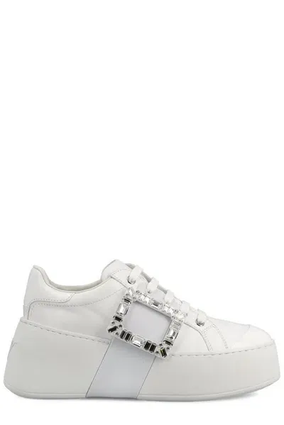 Roger Vivier Viv Skate Leather Sneakers In White