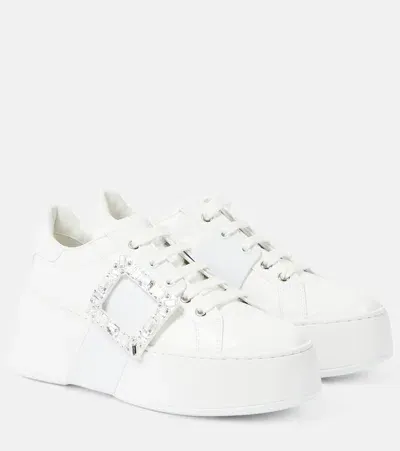 Roger Vivier Viv Skate High Crystal-embellished Rubber-trimmed Leather Sneakers In White