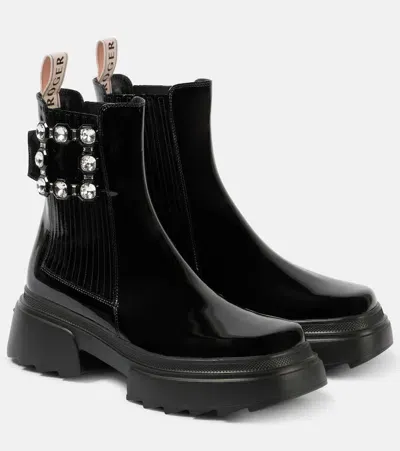 Roger Vivier Wallaviv Patent Leather Ankle Boots In Black