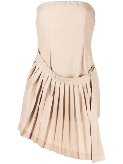 Rokh Mini Strapless Pleated Dress In Brown