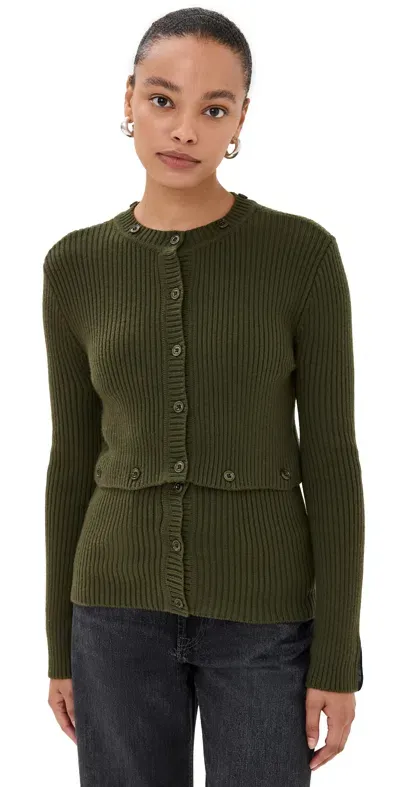 Rokh Multi Buttons Cardigan Olive Green