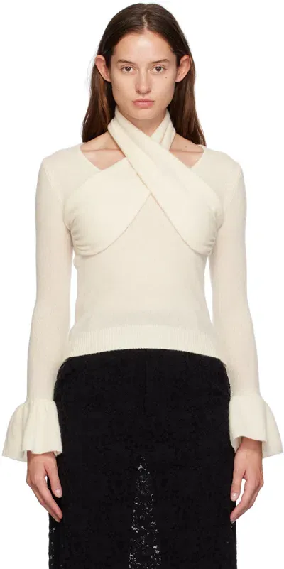 Rokh Off-white Cross Knitted Sweater In 0907pearledivory