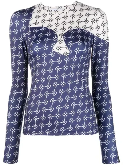 Rokh Two-tone Monogram Top In Blau