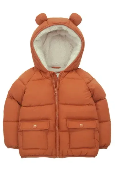 Rokka&rolla Baby Fleece Lined Bear Puffer Jacket In Orange