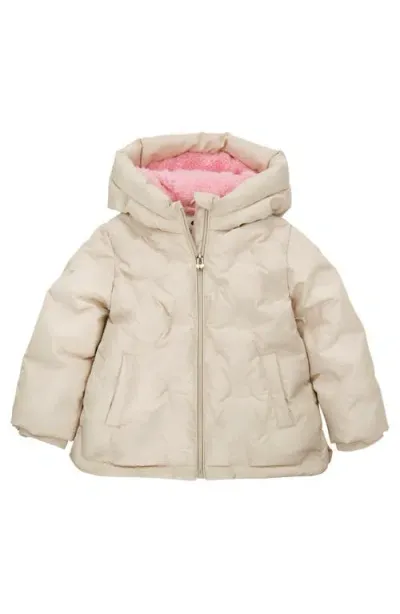 Rokka&rolla Baby Fleece Lined Heart Pattern Puffer Jacket In Ivory