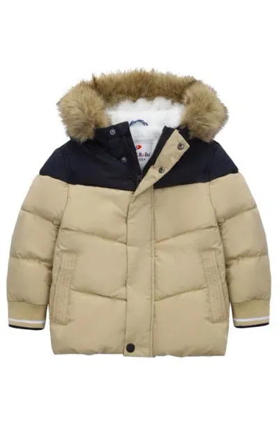 Rokka&rolla Babies'  Toddler Fleece Lined  Puffer Coat With Removable Trim In Khaki