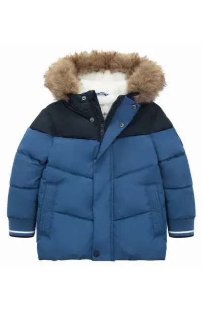 Rokka&rolla Babies'  Toddler Fleece Lined  Puffer Coat With Removable Trim In Navy