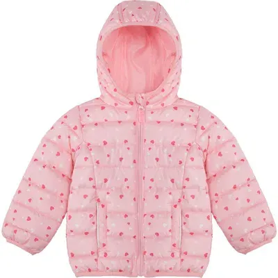 Rokka&rolla Babies'  Toddler Lightweight Puffer Jacket In Pink Hearts