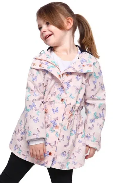 Rokka&rolla Kids' Lightweight Rain Jacket Trench Coat In Butterfly Pink