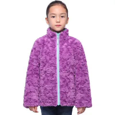 Rokka&rolla Kids' Reversible Fleece Puffer Jacket In Mulberry Ice/green Printed