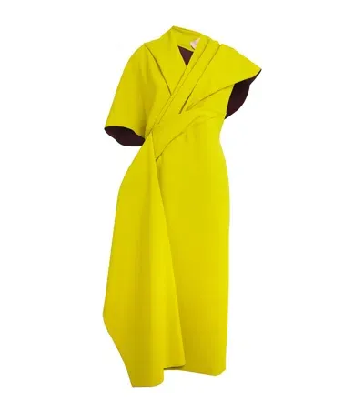 Roksanda Crepe Asymmetric Evanna Midi Dress In Yellow