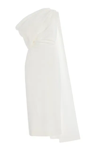 Roksanda Maite Cape-detailed Asymmetric Bonded Crepe Midi Dress In White