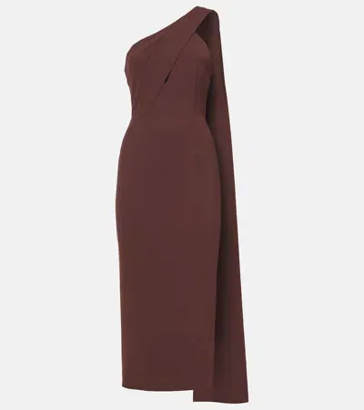 Roland Mouret Asymmetric Drape Heavy Cady Midi Dress In Brown